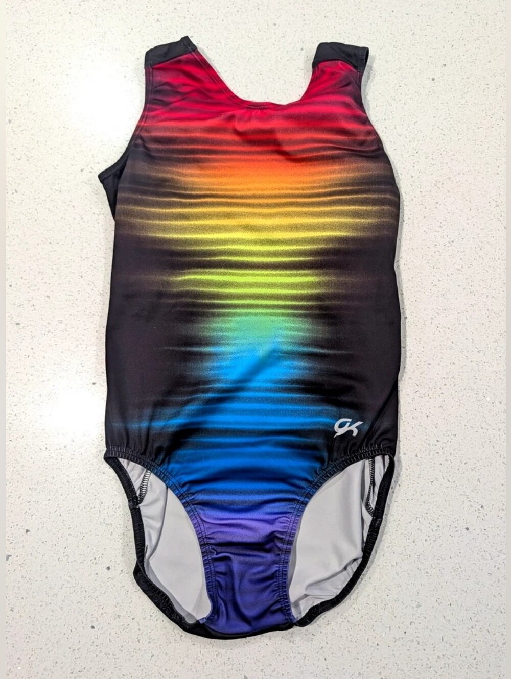 GK Elite Gymnastics Dance Leotard Adult Large AL Rainbow Radio Waves FIERCE FADE